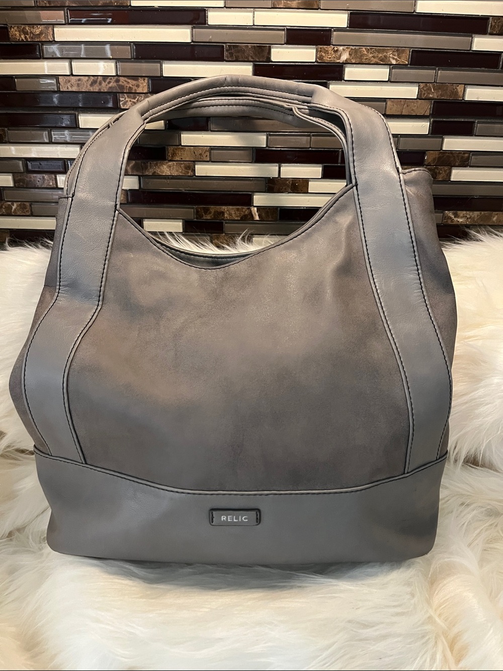 Relic Gray Hobo Tote - Smooth Faux Leather